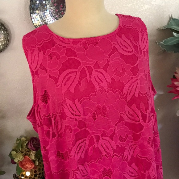 NWOT Ronni Nicole Hot Pink Lace design dress 22W - Picture 2 of 5